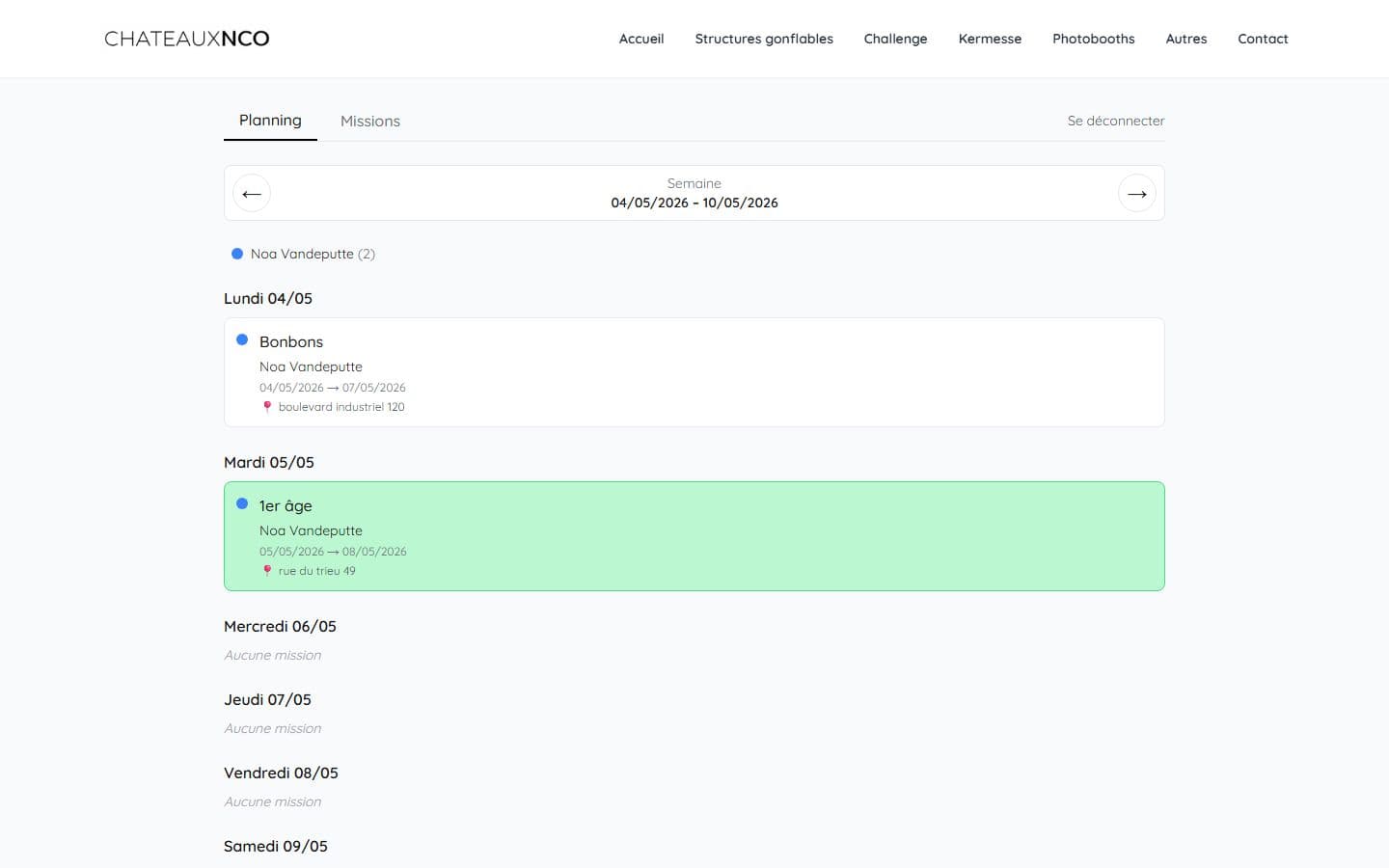 ChâteauxNCO – Interface admin